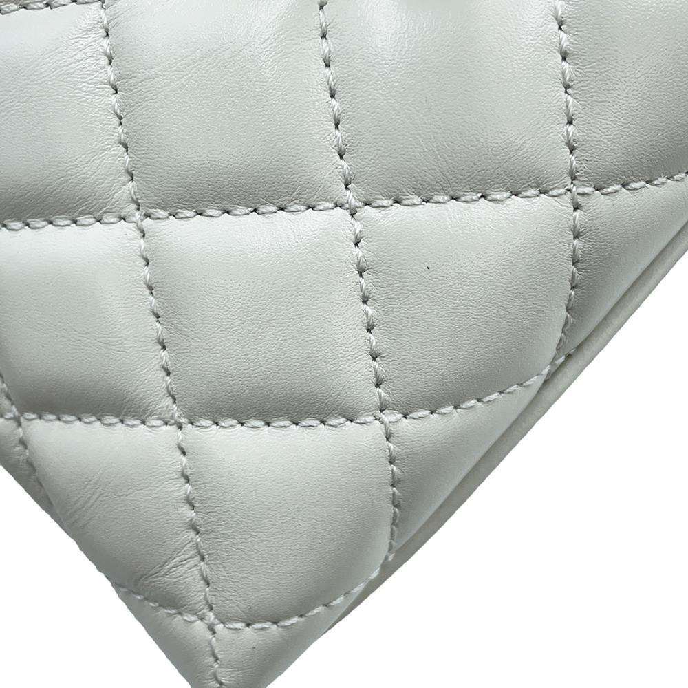 CHANEL top handle chain shoulder bag White AS2215 Calf Leather Size XXS