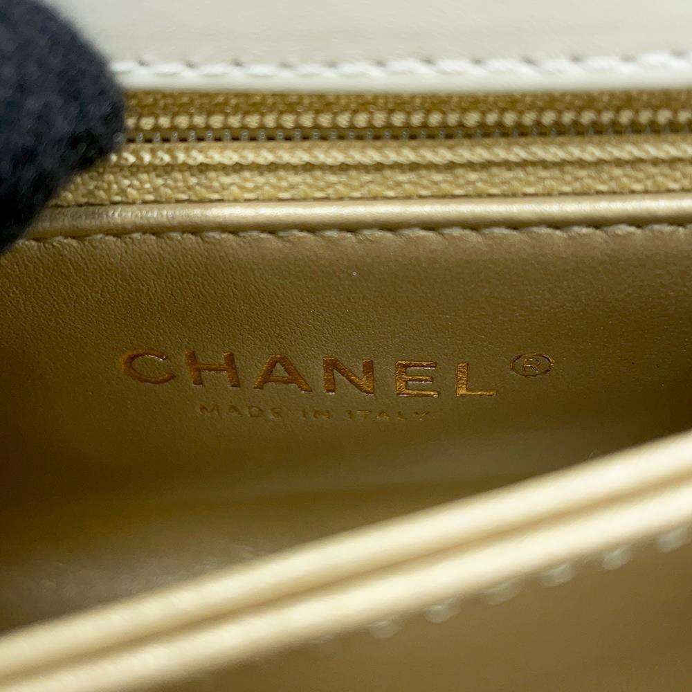 CHANEL top handle chain shoulder bag White AS2215 Calf Leather Size XXS