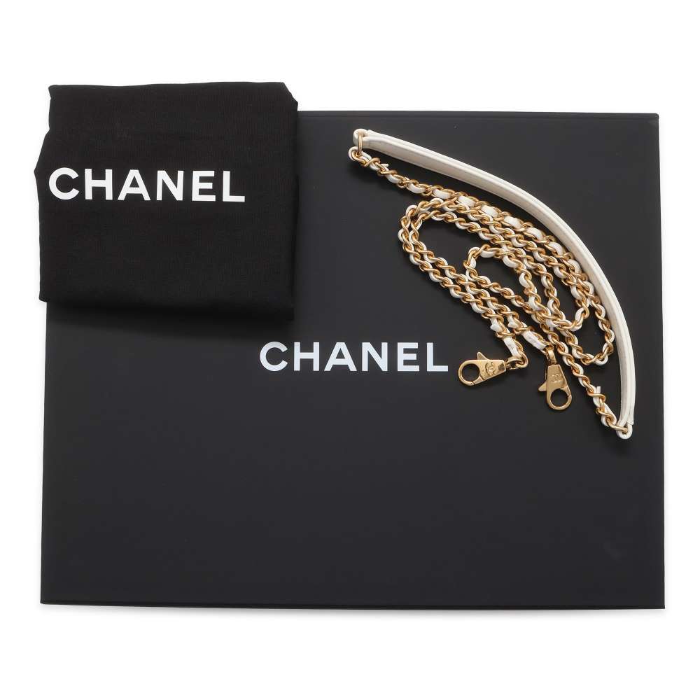 CHANEL top handle chain shoulder bag White AS2215 Calf Leather Size XXS