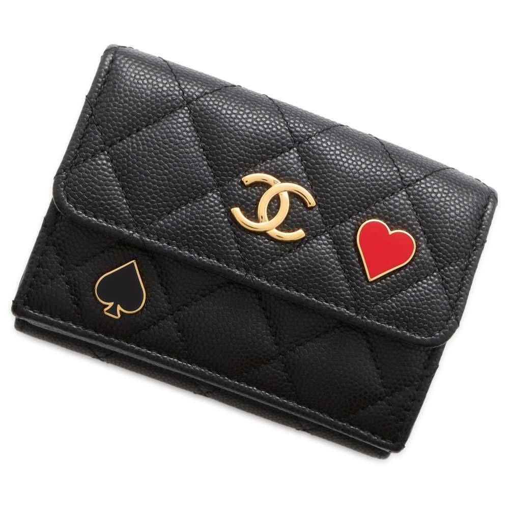 CHANEL Matelasse Small Flap Wallet Black AP3081 Caviar Leather