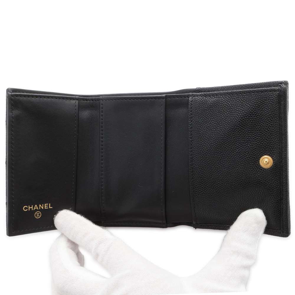 CHANEL Matelasse Small Flap Wallet Black AP3081 Caviar Leather