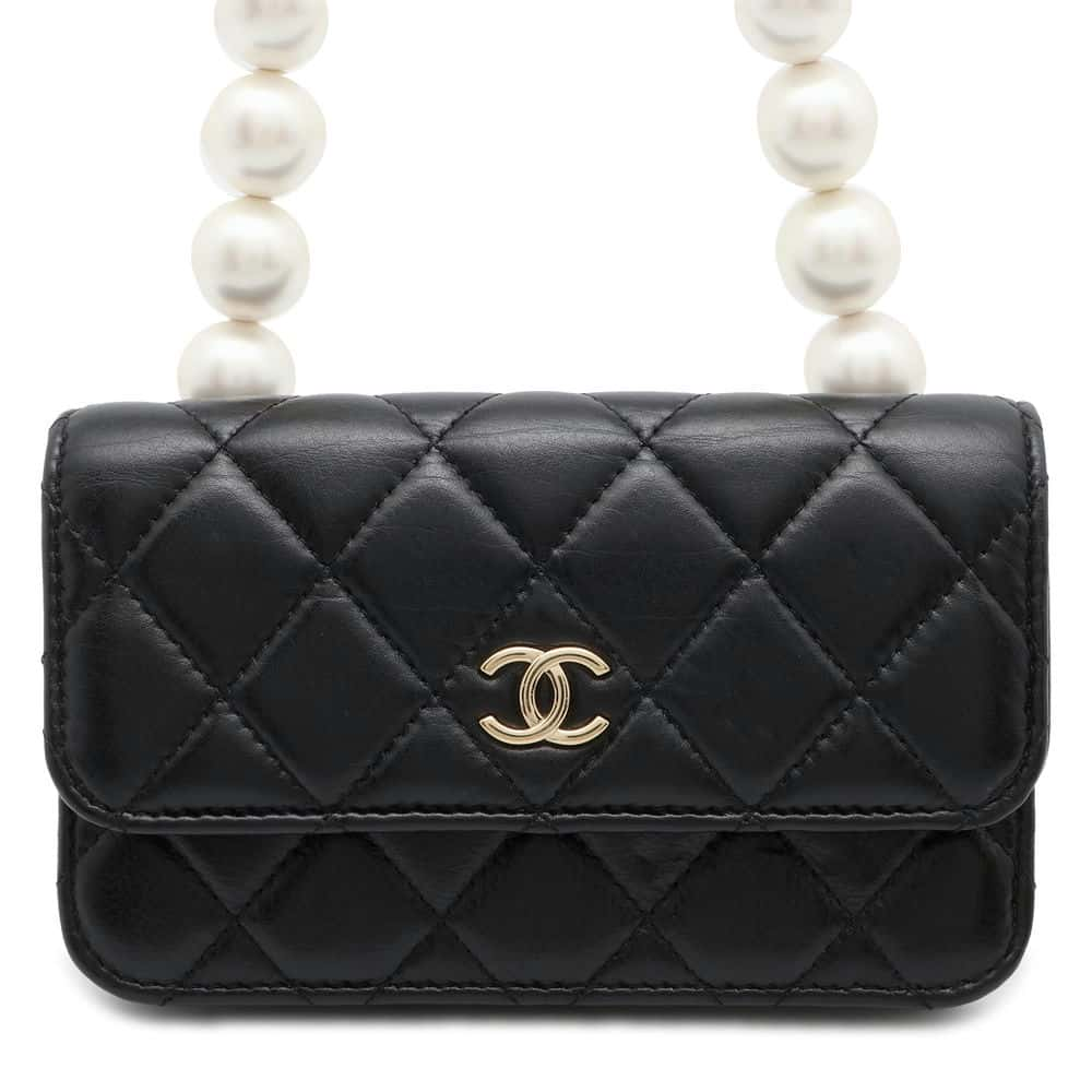 CHANEL matelasse pearl chain wallet Black AP1839 Lambskin