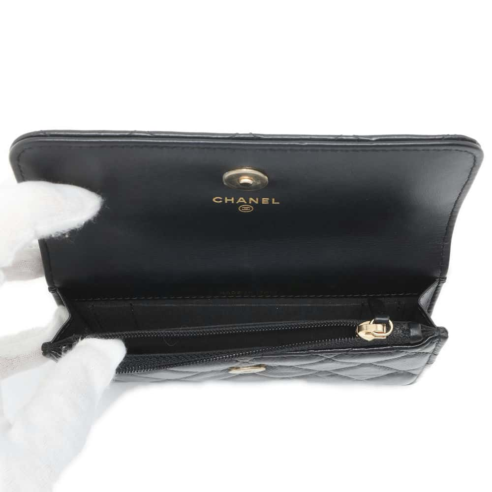 CHANEL matelasse pearl chain wallet Black AP1839 Lambskin