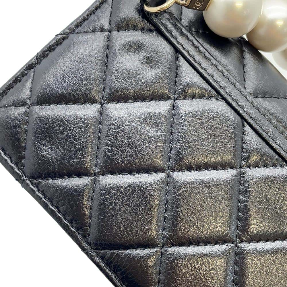 CHANEL matelasse pearl chain wallet Black AP1839 Lambskin