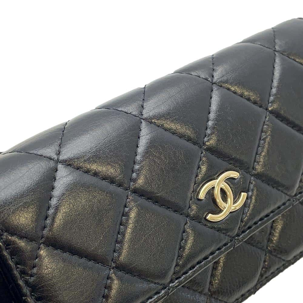 CHANEL matelasse pearl chain wallet Black AP1839 Lambskin