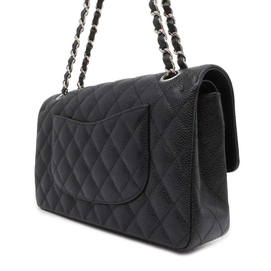 CHANEL Matelasse W Flap ChainShoulder Bag Black A01112 Caviar Leather Size 25