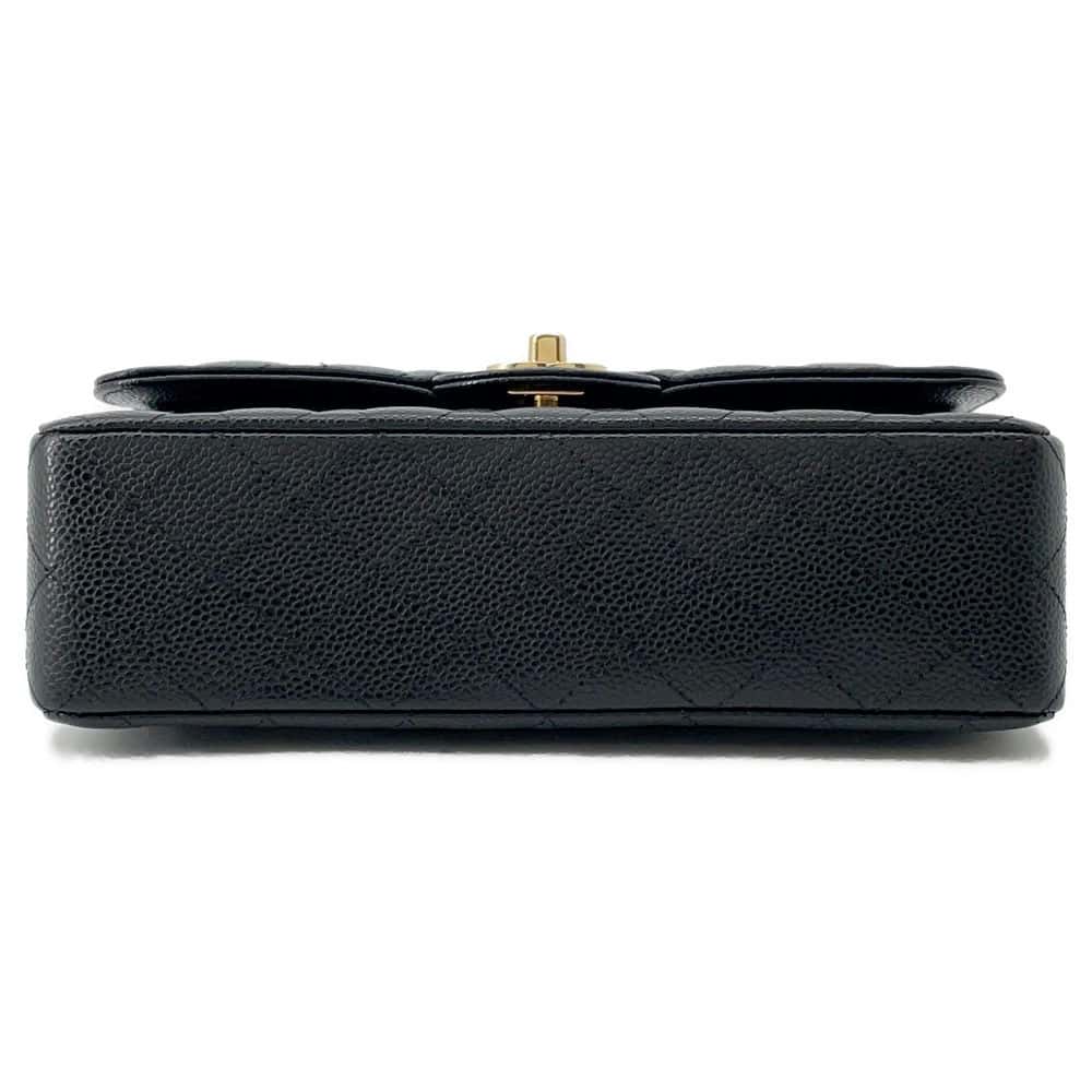CHANEL Matelasse W Flap ChainShoulder Bag Black A01113 Caviar Leather Size 23