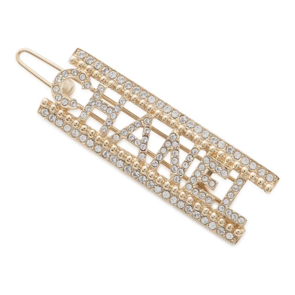 CHANEL CHANEL logo hair brooch Gold Gold Plated Rhinestone