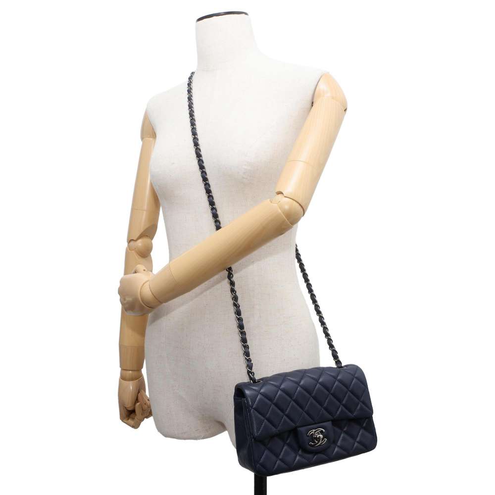 CHANEL Mini Matelasse ChainShoulder Bag Navy A69900 Lambskin