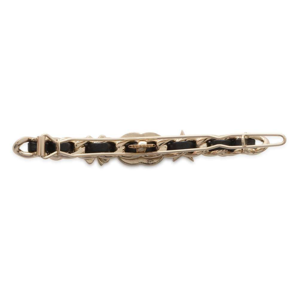 CHANEL CC Logo/Clover/Star Barrette Hairpin Rhinestone Faux Pearl  Gold Plated