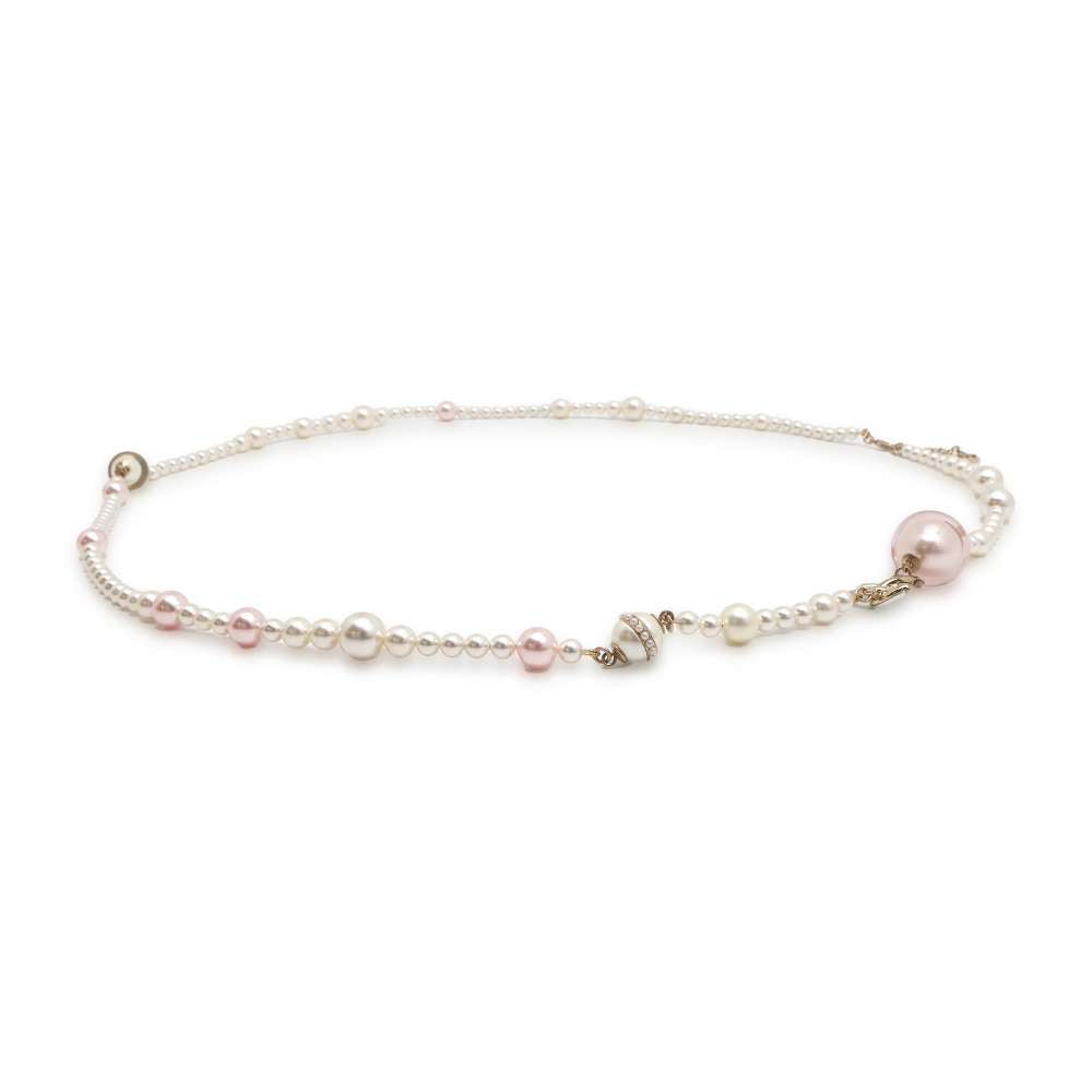 CHANEL CC Logo Long Necklace Metal Faux Pearl