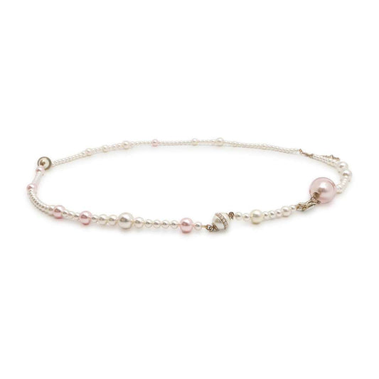 CHANEL CC Logo Long Necklace Metal Faux Pearl