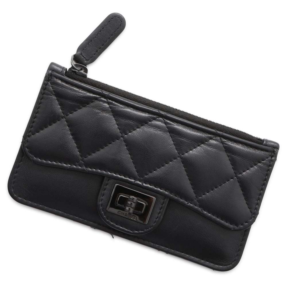 CHANEL 2.55 CardCoin purse Black Calf Leather