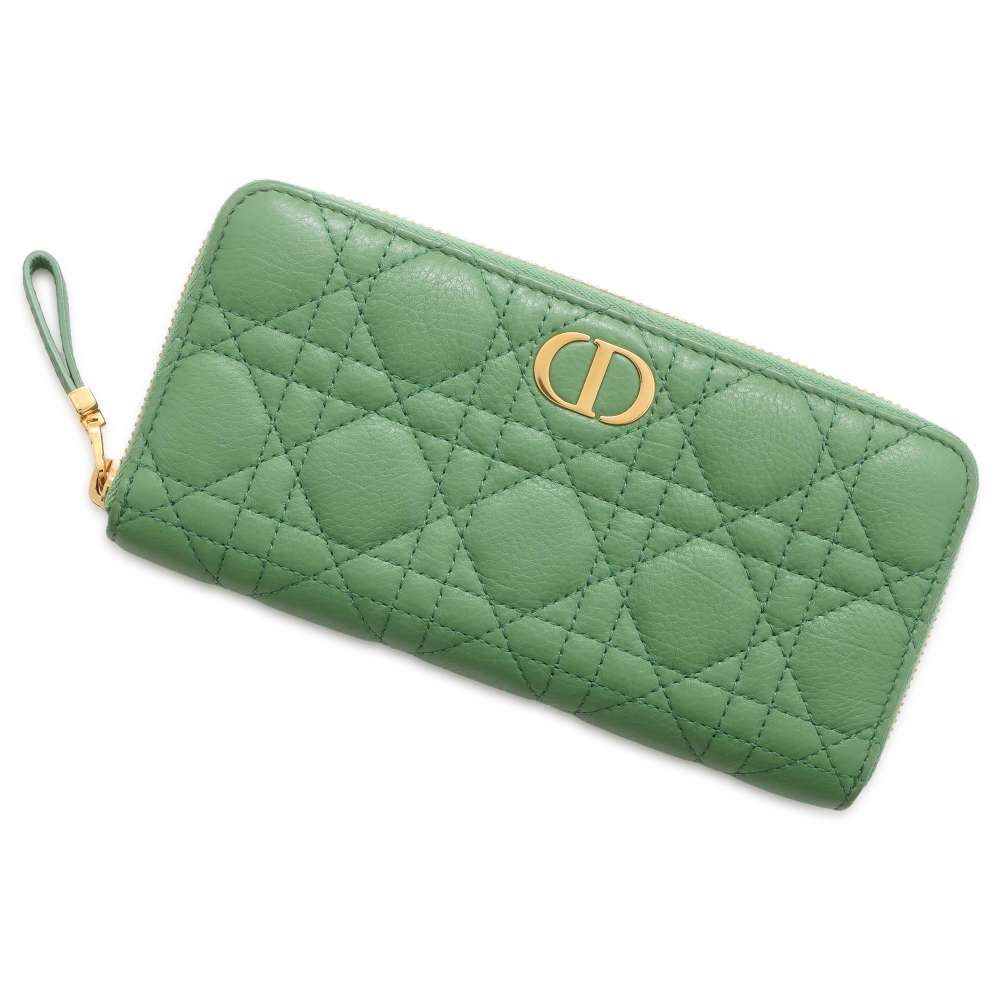 Dior Caro Cannage Long Zip Wallet Green S5038UWHC Calf Leather