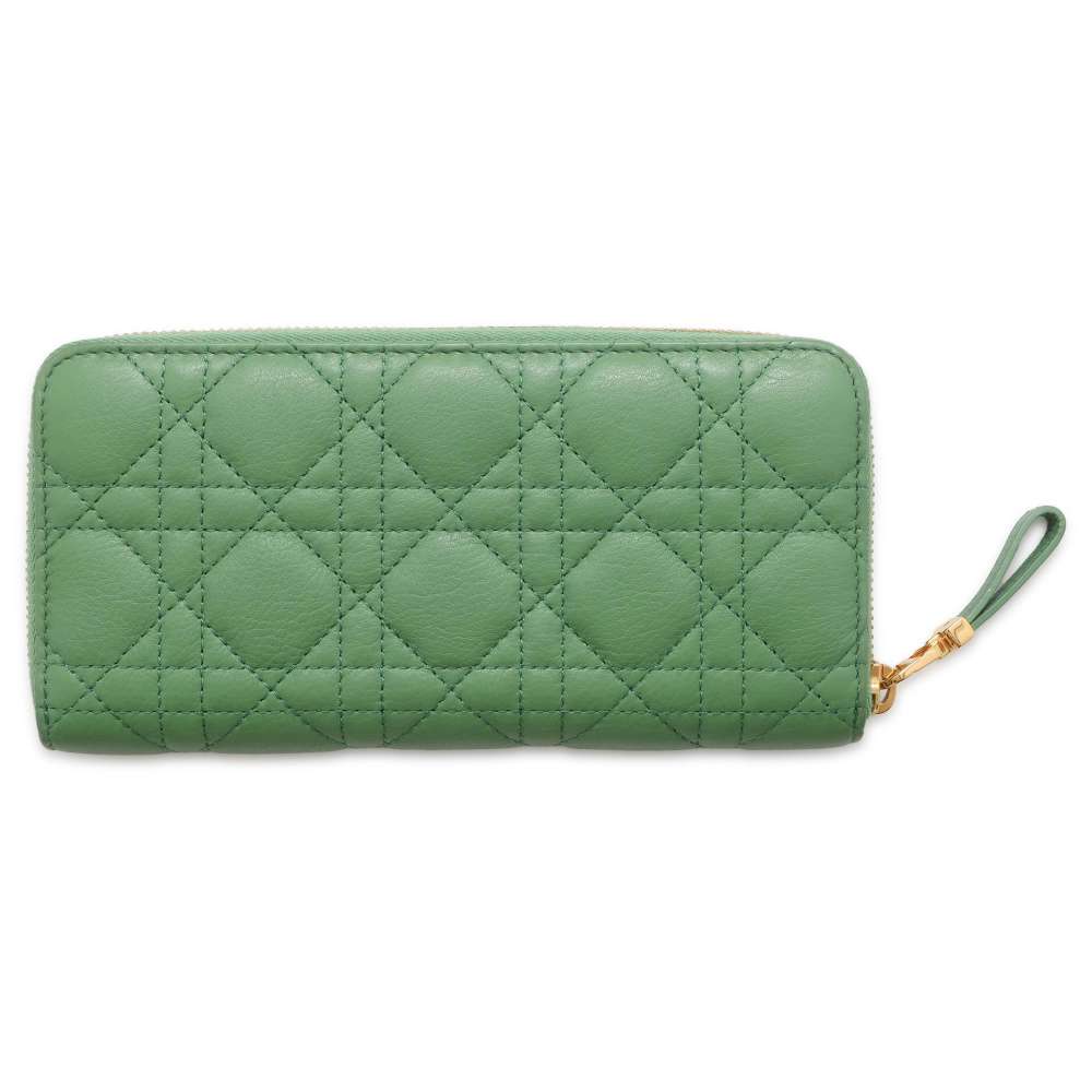 Dior Caro Cannage Long Zip Wallet Green S5038UWHC Calf Leather