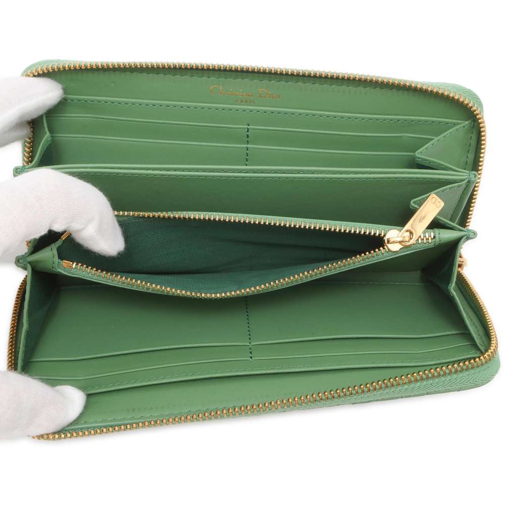 Dior Caro Cannage Long Zip Wallet Green S5038UWHC Calf Leather