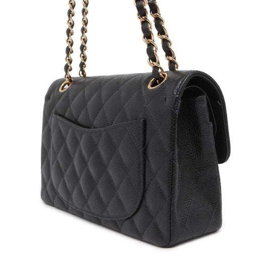 CHANEL Matelasse W Flap ChainShoulder Bag Black A01113 Caviar Leather Size 23