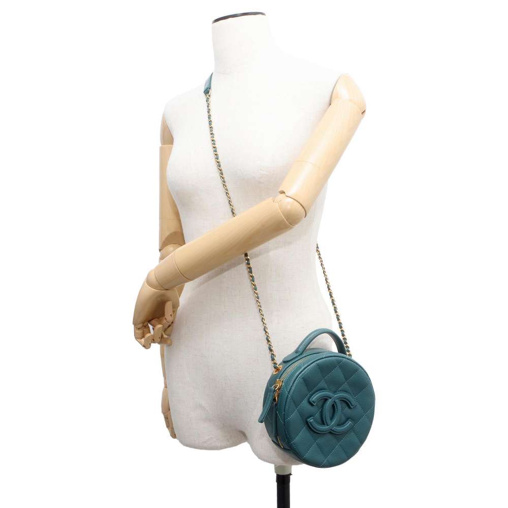 CHANEL CC Logo Small Vanity Case Green AS3875 Caviar Leather