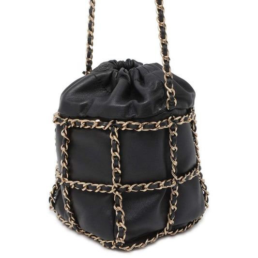 CHANEL Drawstring Bag Chain Shoulder Bag Black AS2314 Lambskin