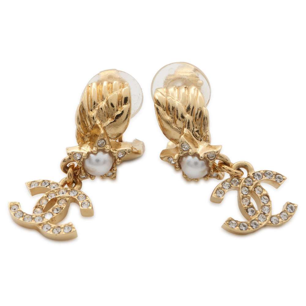 CHANEL CC logo earrings ABC658 Metal Rhinestone Faux Pearl
