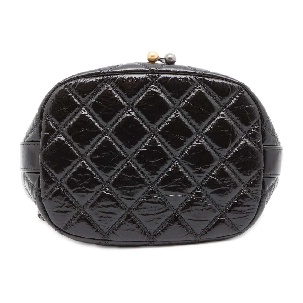 CHANEL CC Logo Drawstring BagChainShoulder Bag Black AS1877 Shiny Aged Calf Leather