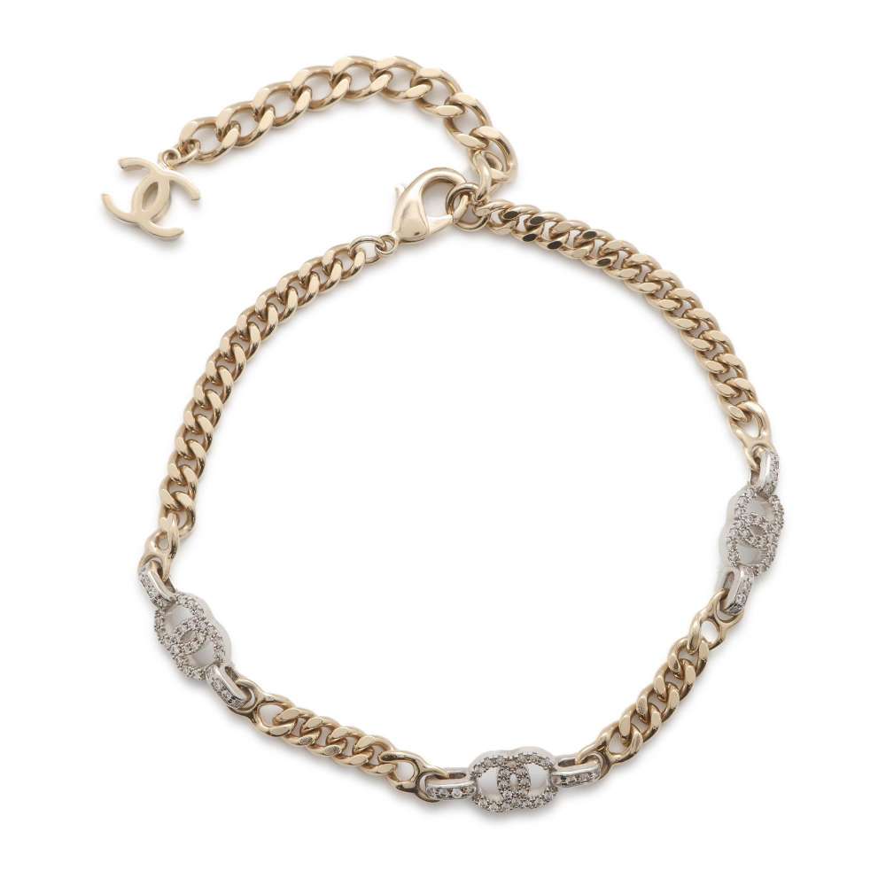 CHANEL CC Logo Necklace Gold/Silver Metal Light Stone