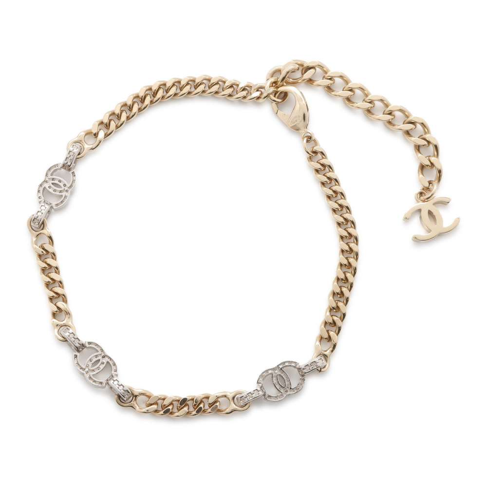 CHANEL CC Logo Necklace Gold/Silver Metal Light Stone