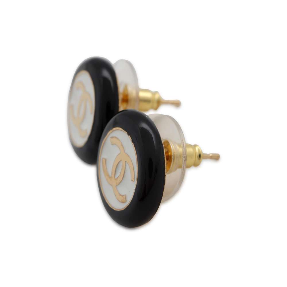 CHANEL CC Logo Circle Bicolor Earrings Black/White ABC997 Metal