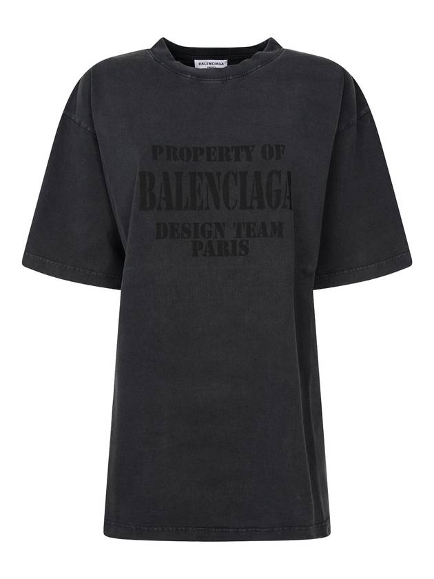 Luxury Balenciaga  Logo Print Short Sleeve T-Shirt Washed Black