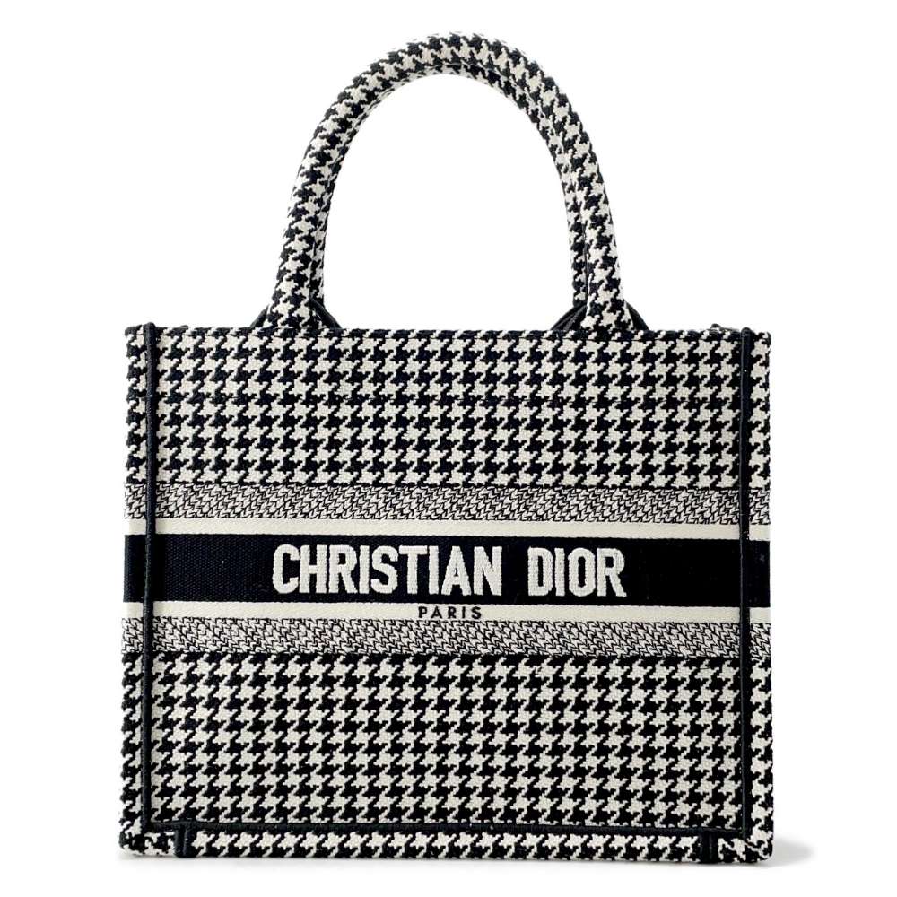 Dior Book Tote Houndstooth Pattern Black/White Canvas Size Small