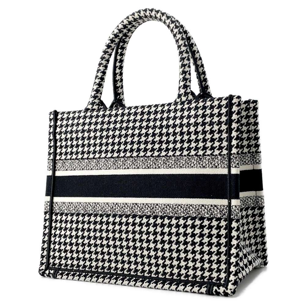 Dior Book Tote Houndstooth Pattern Black/White Canvas Size Small