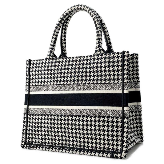 Dior Book Tote Houndstooth Pattern Black/White Canvas Size Small