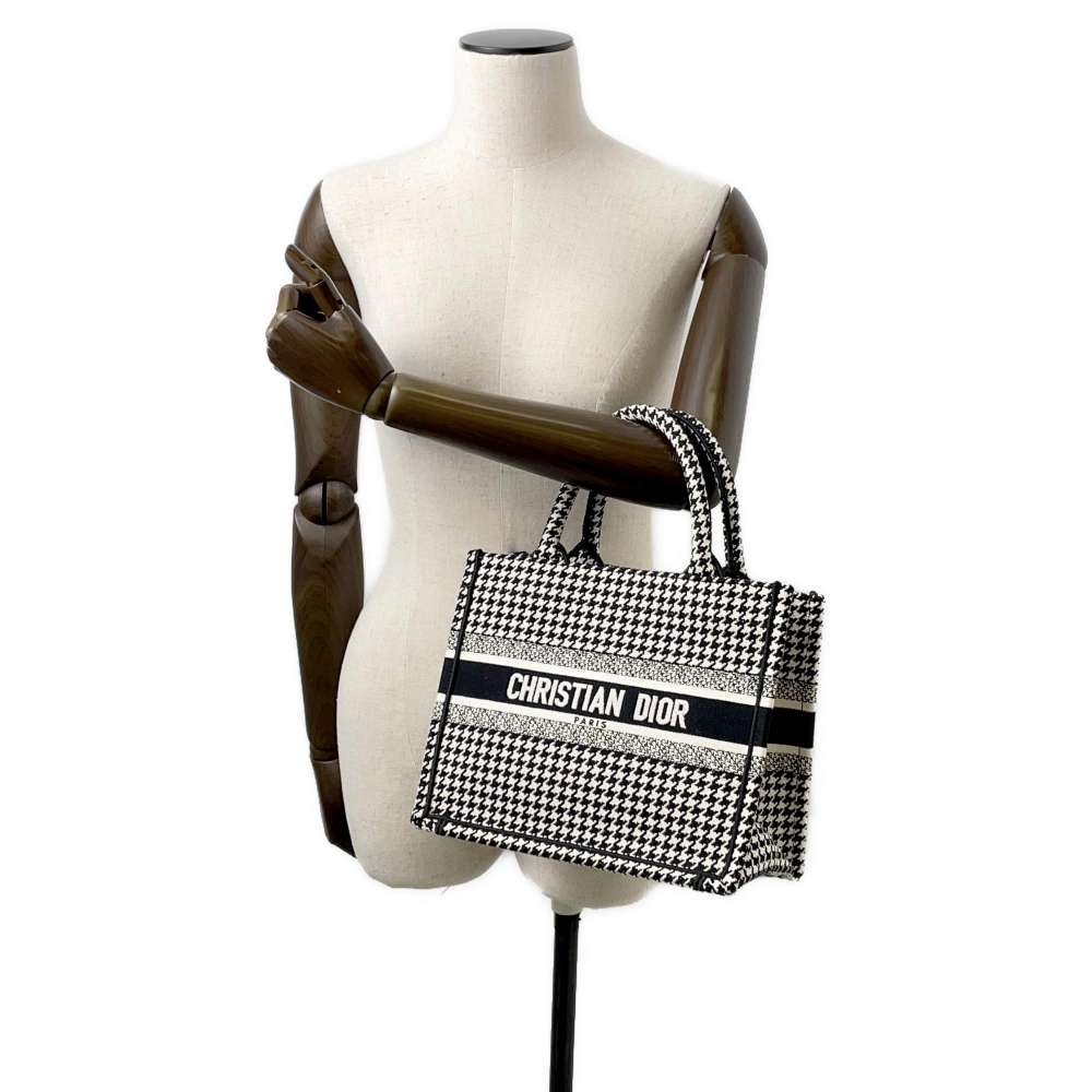 Dior Book Tote Houndstooth Pattern Black/White Canvas Size Small