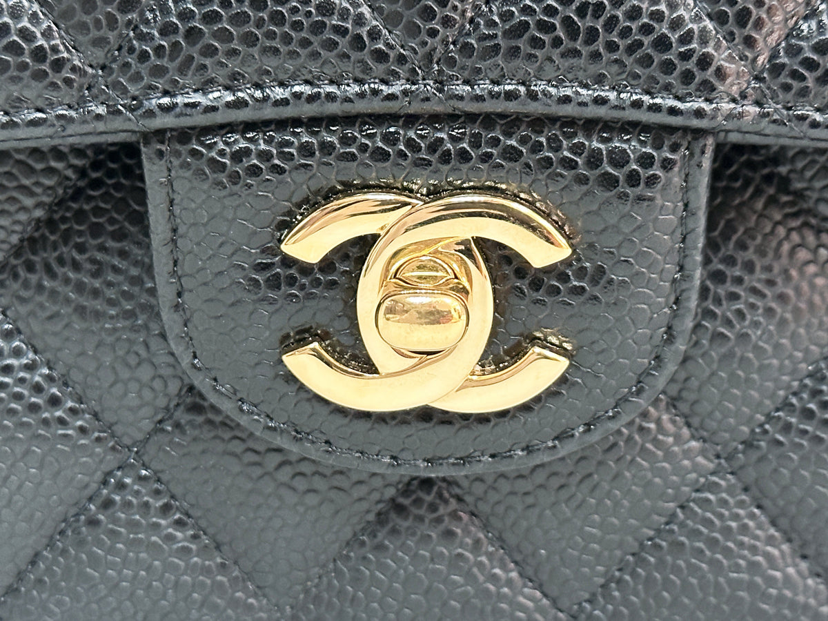 Chanel Medium Size Classic Quilted Caviar Double Flap Bag Black L9TX microchip