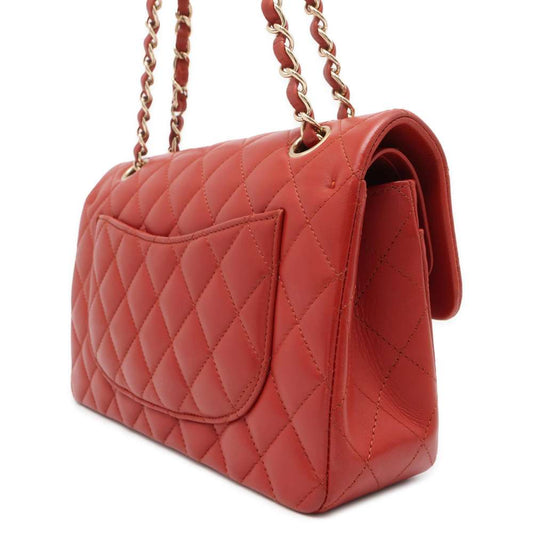 CHANEL Matelasse Double Flap ChainShoulder Bag Red A01113 Lambskin Size 23