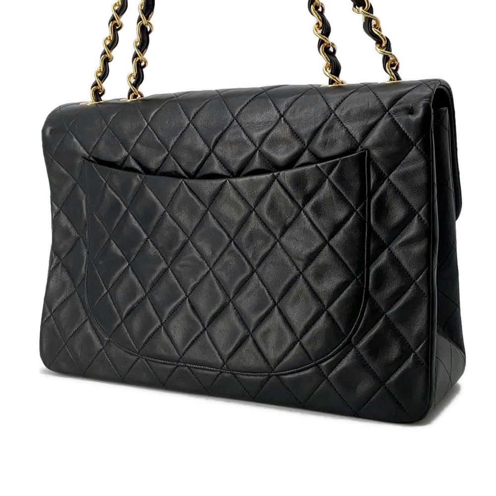 CHANEL Jumbo Matelasse ChainShoulder Bag Black Lambskin Size 34