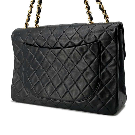 CHANEL Jumbo Matelasse ChainShoulder Bag Black Lambskin Size 34