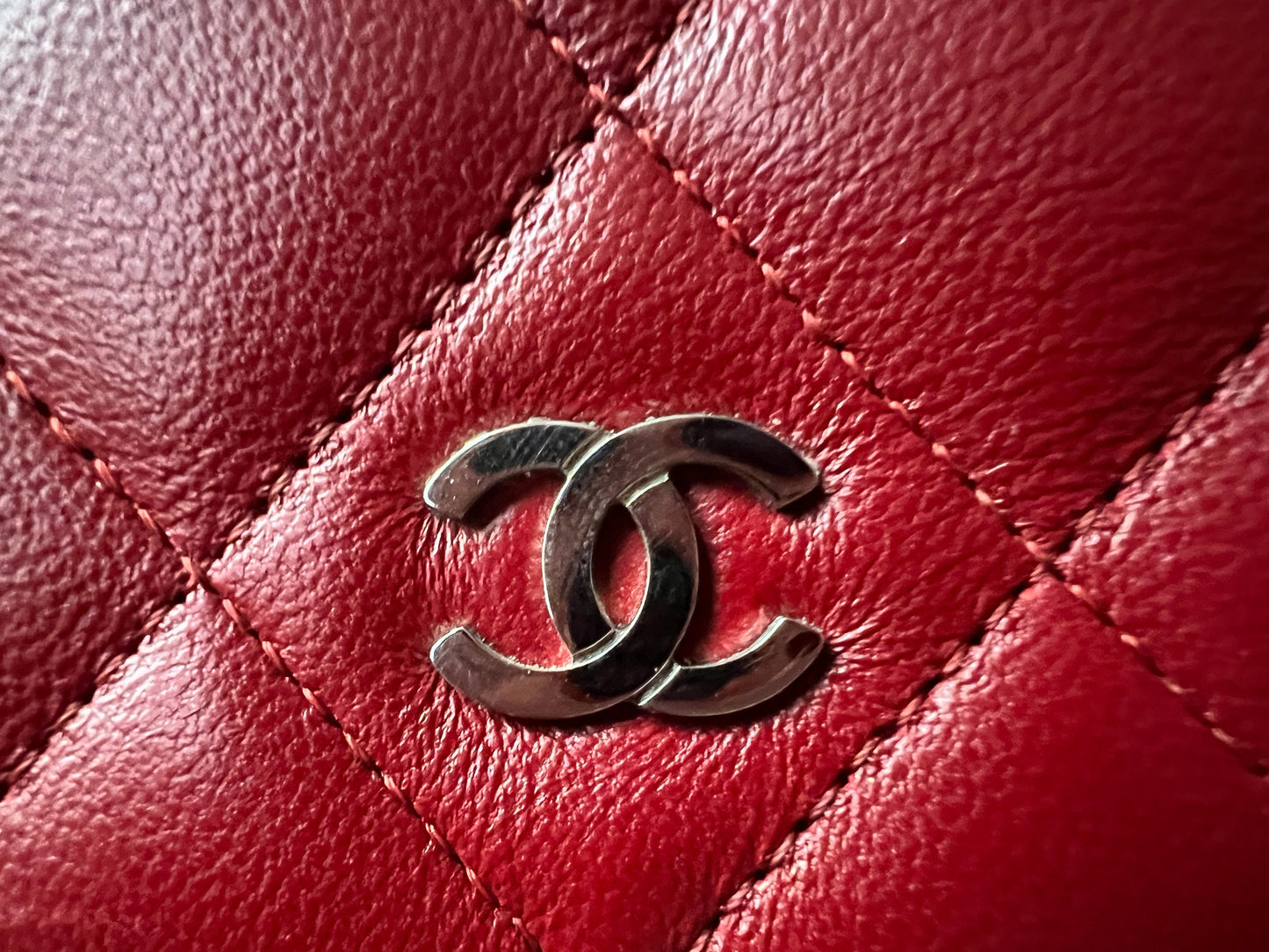 Chanel Red Lambskin Wallet on Chain