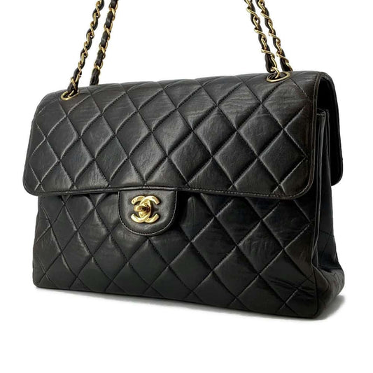 CHANEL Matelasse Double Face ChainShoulder Bag Black Lambskin Size 30
