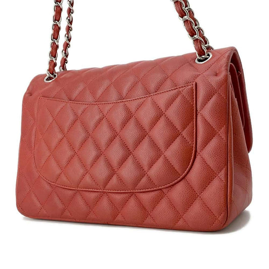 CHANEL Matelasse W Flap ChainShoulder Bag Red A58600 Caviar Leather Size 30
