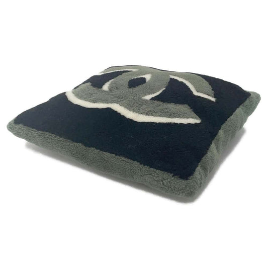 CHANEL CC Logo Cushion Black/White/Khaki Cashmere100% Mouton100%