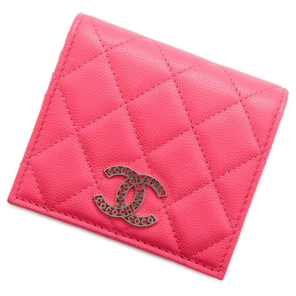 CHANEL CC Logo Bifold Wallet Pink AP3828 Caviar Leather