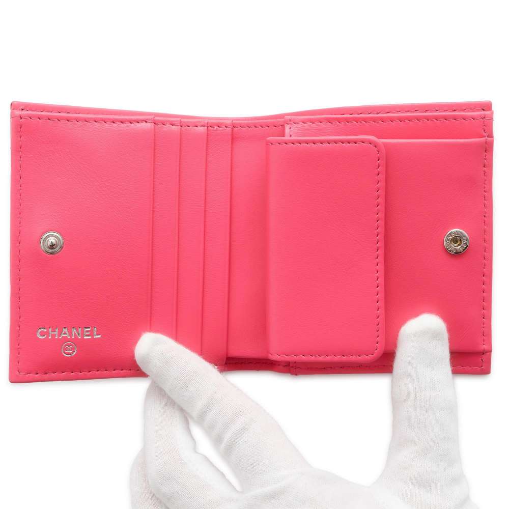 CHANEL CC Logo Bifold Wallet Pink AP3828 Caviar Leather