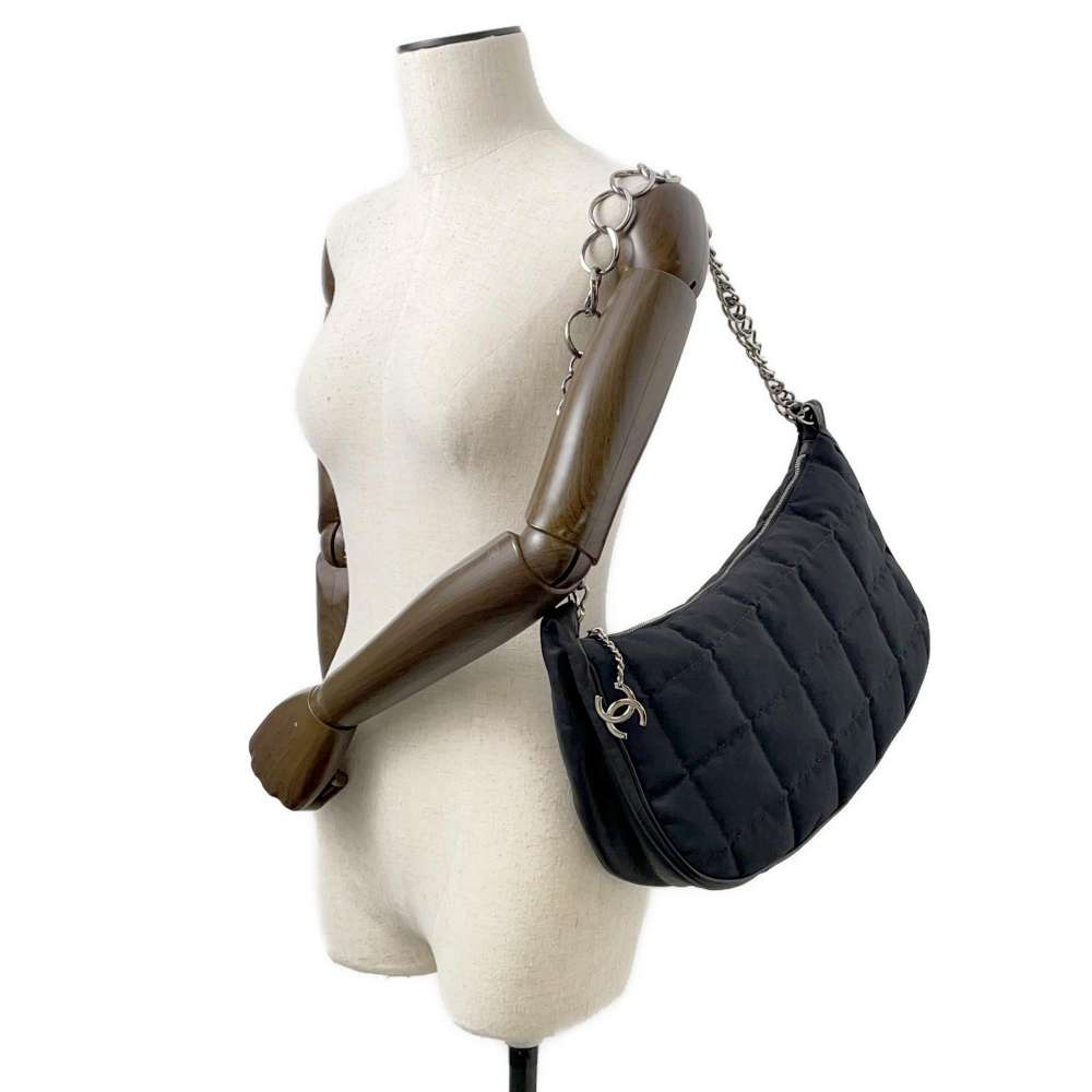 CHANEL Chocolate Bar ChainShoulder Black Nylon Lambskin