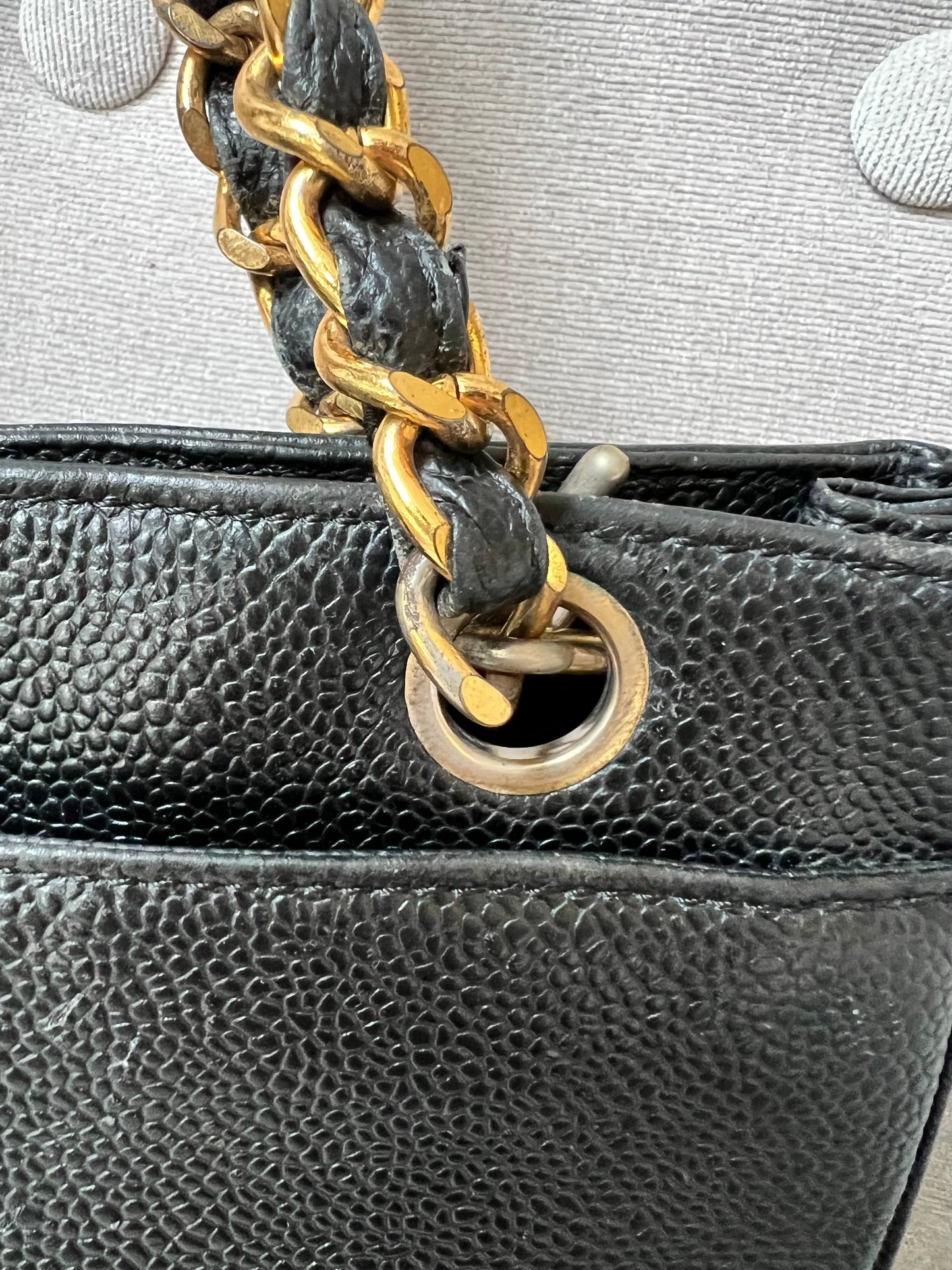Chanel Vintage Black Caviar Chain Tote with 24k Gold Hardware