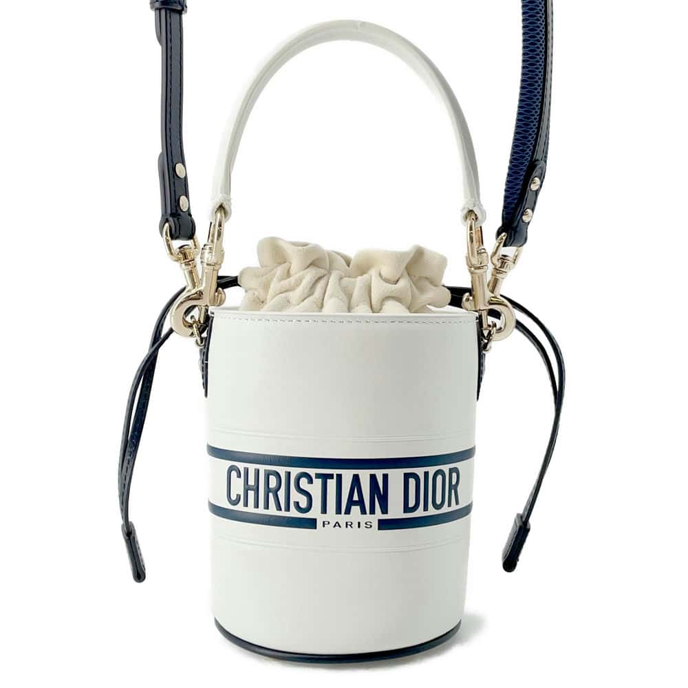 Dior Vive Bucket 2WAYShoulder Bag White/Navy S6250OSGQ_M928 Leather Size micro