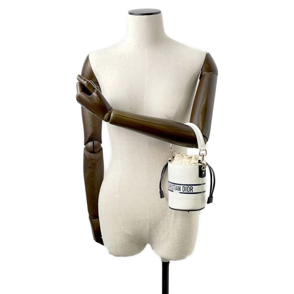 Dior Vive Bucket 2WAYShoulder Bag White/Navy S6250OSGQ_M928 Leather Size micro