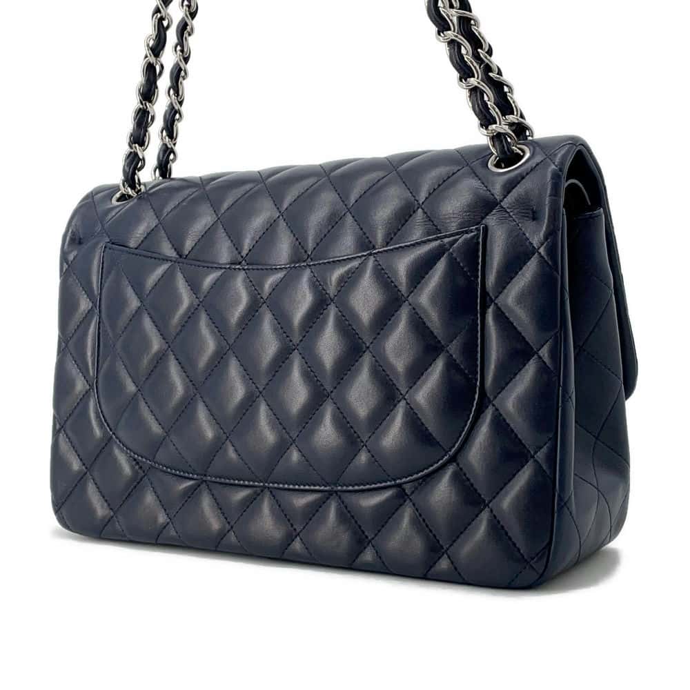 CHANEL Matelasse W Flap ChainShoulder Bag Navy A58600 Lambskin Size 30