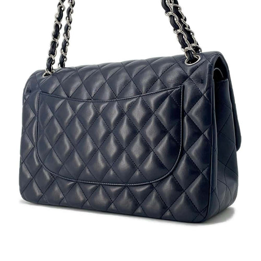 CHANEL Matelasse W Flap ChainShoulder Bag Navy A58600 Lambskin Size 30