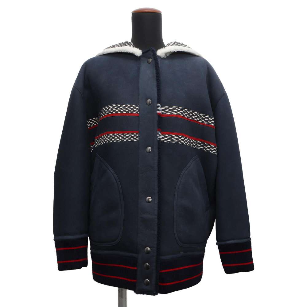 Dior Reversible Mouton Jacket Size 38 Navy/Red/White 248C40AL842 Lamb100% Wool 94% Nylon5% Elastine1%